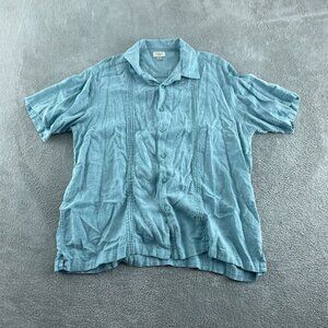 Haggar Mens XXL Blue Linen Blend Short Sleeve Button-Up Shirt 3412